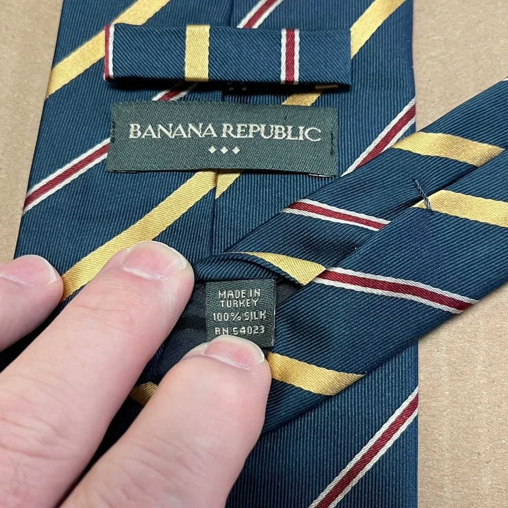 Vintage Banana Republic Factory Blue/Yellow Striped‎ Tie 100% Silk 90's